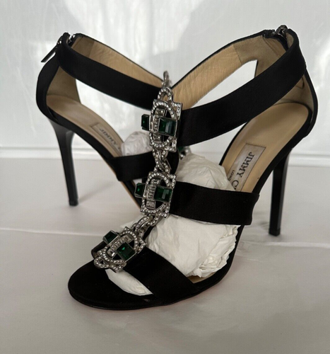JIMMY CHOO Crystal Esmeral Embellishments T-Strap Sandals Shoes 36.5 / 6 - 6.5 - Picture 6 of 19