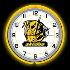 19" Ski Doo Killer Bee Double Yellow Neon Clock Snowmobile Off Road Racing