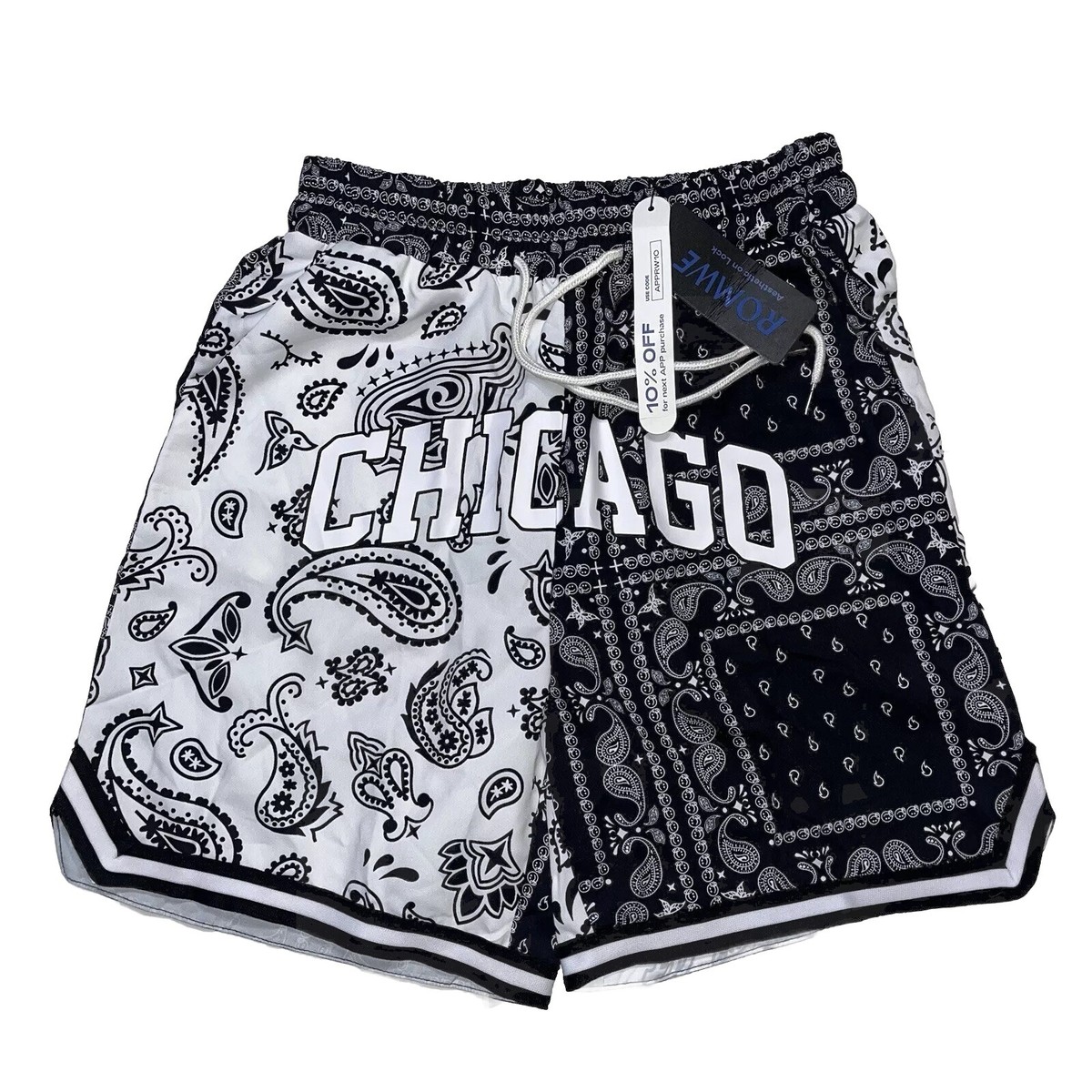 Basketball Shorts Pants Size Small Paisley Black White Two Tone 
