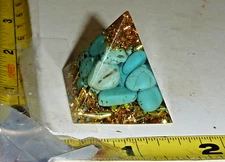 Small Clear Resin Turquoise & Gold-color Metal PYRAMID ~ 1¼ High  x 1⅛" Wide