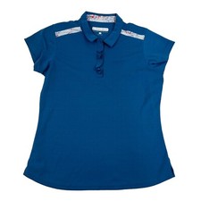 Pebble Beach Women's Dry-Luxe Performance Ruffle Neck S/S Polo Shirt Blue Sz L