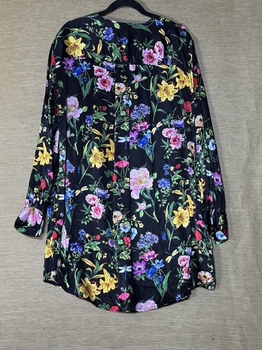 H&M Dress 18 Black Floral Satin A Line Long Sleeved - Picture 2 of 10
