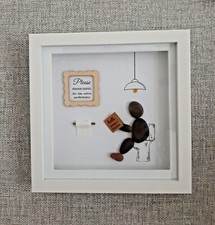 Handmade Man on Toilet pebble art picture, Fun Novelty bathroom wall gift idea