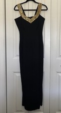 Vintage Dave and Johnny Black Dress 10 Long Gold Sequin Wide Straps