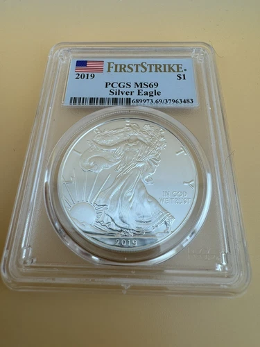 2019 1oz American Silver Eagle $1 PCGS MS69 First Strike Label "New"