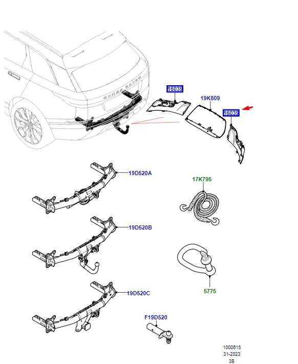 LAND ROVER RANGE ROVER VELAR L560 Towing Left Moulding LR180857  
