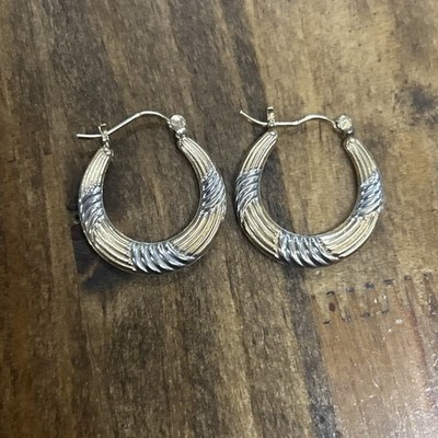 14K Yellow Gold JJT J.J Creation Textured Hoops 1.22g