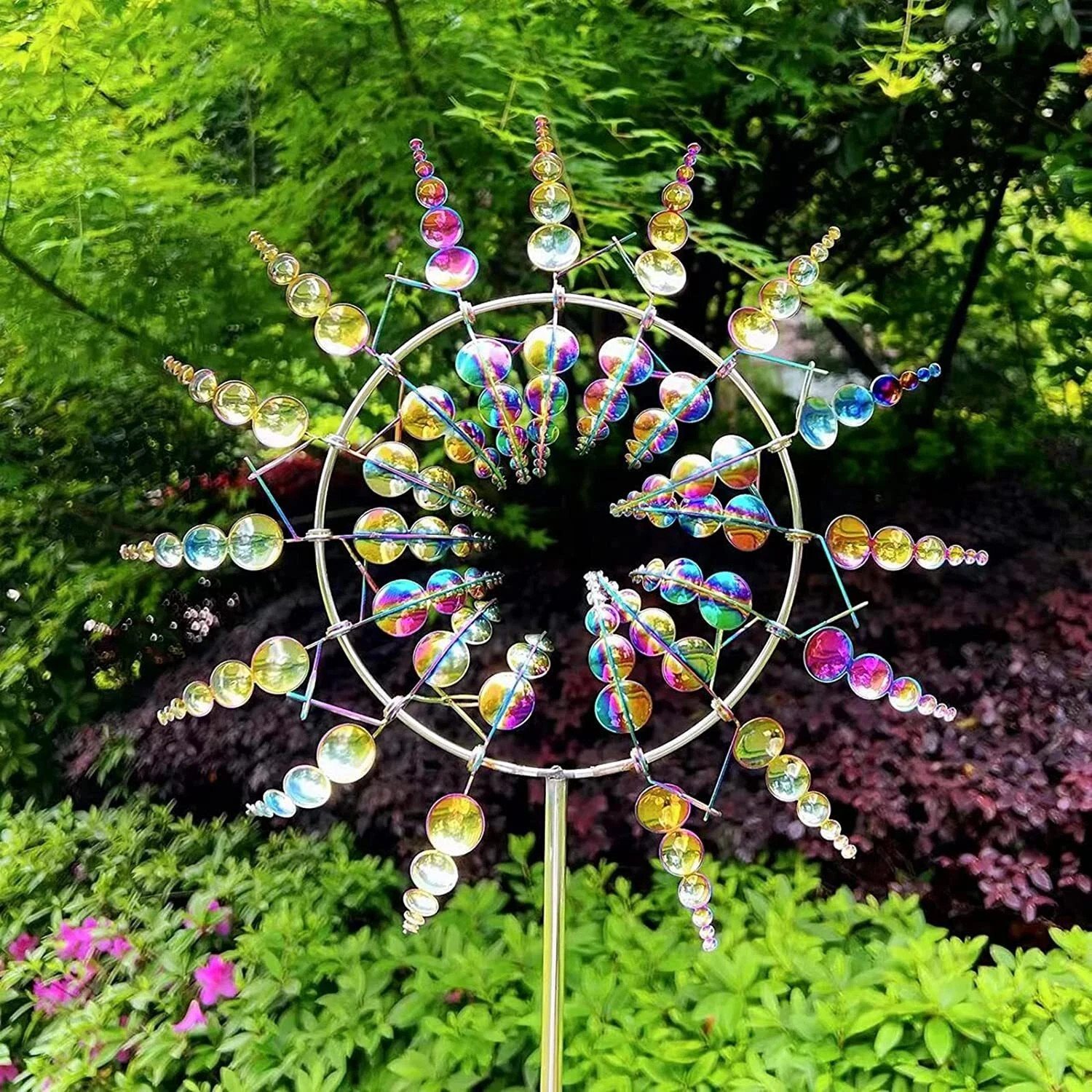 3D Windmill Kinetic Metal Sculpture Wind Spinner Yard Garden