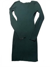 Windsor Dark Green Ribbed Knit Long Sleeve Dress with Button