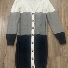 Elegant Colorblock Cardigan - White, Gray, Black