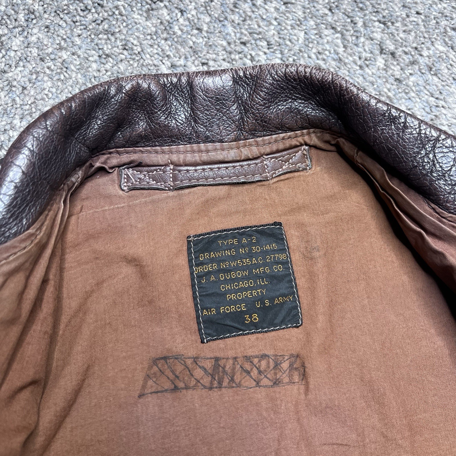 Vintage WWII US Air Force A-2 Leather Bomber Zip Up Jacket Sz 38 image 4