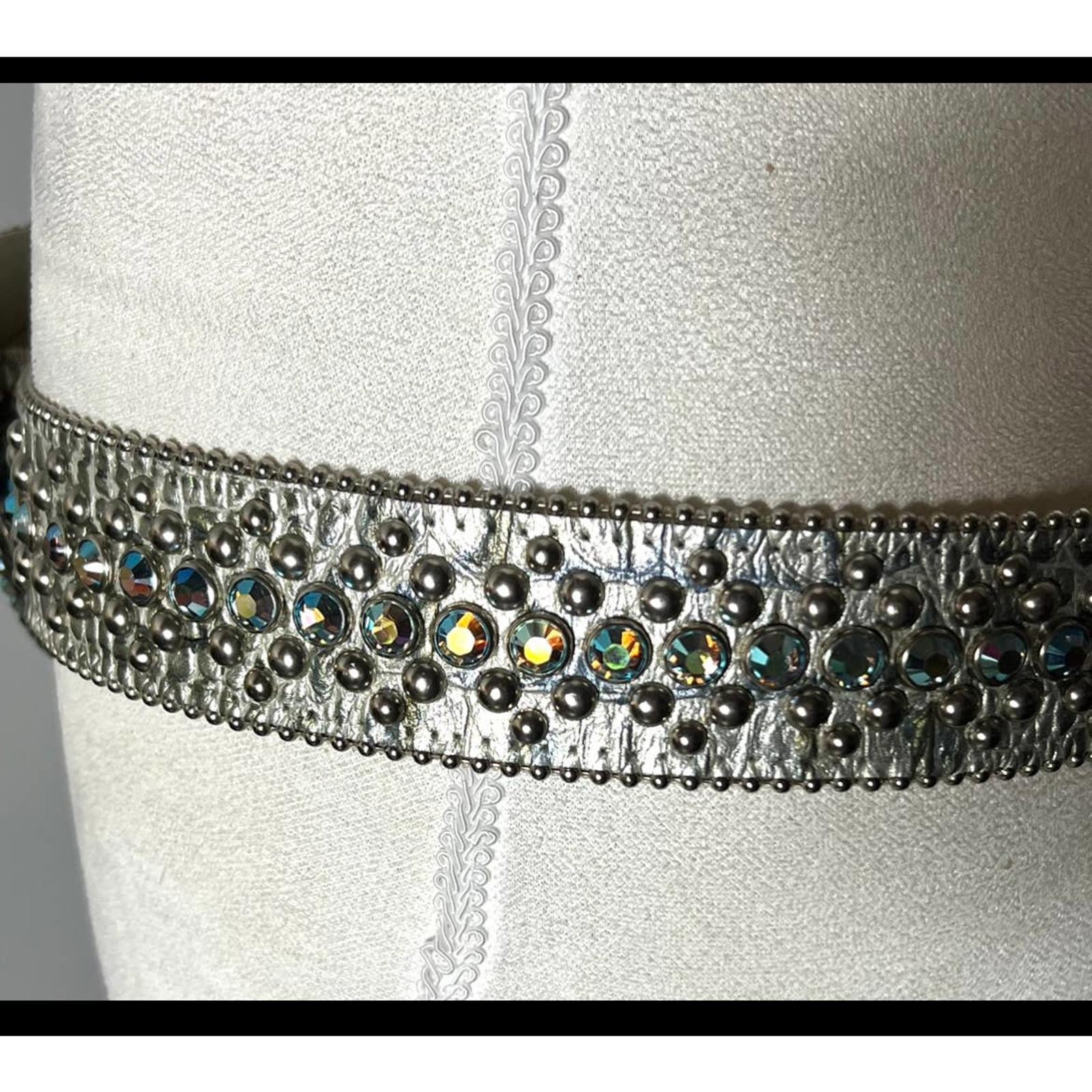 BB Simon Studded silver blue rhinestone crystal belt vintage rare L image 6