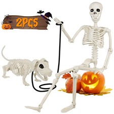 36'' Halloween Skeleton Decorations with Dog Skeleton 3FT Posable Skeleton New