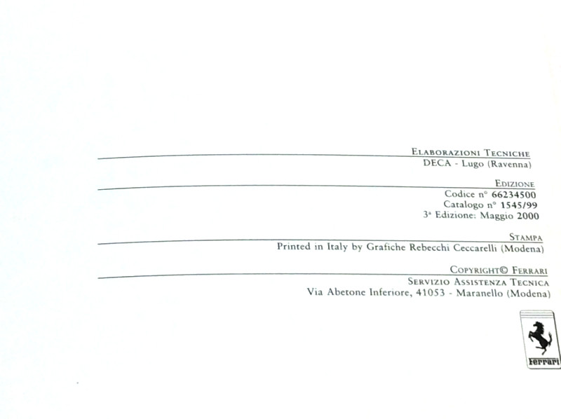2000 Ferrari Enzo Direct Line Service Manual Handbook