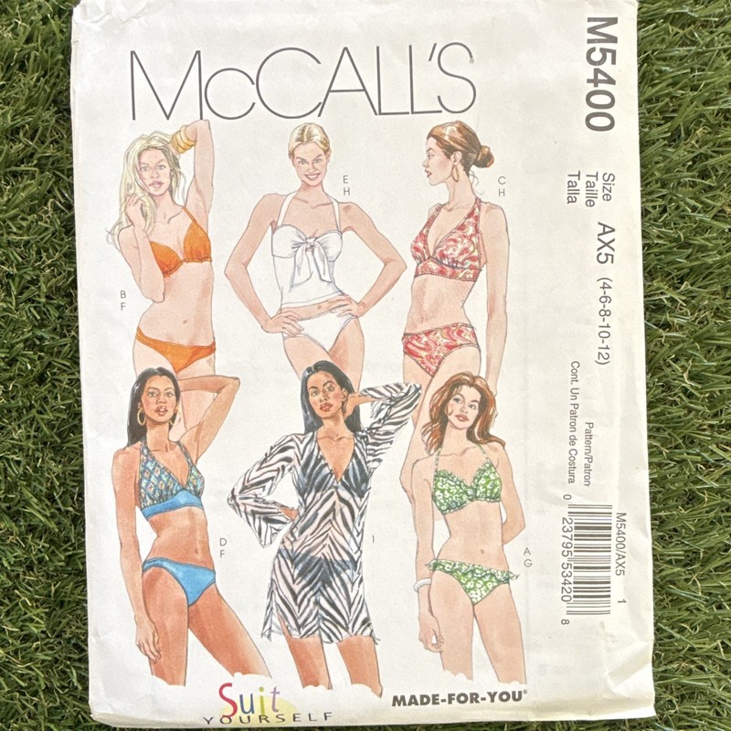 McCall's M5400 Misses Swimwear Sewing Pattern Swimsuit Top Cover-Up AX5 4-12