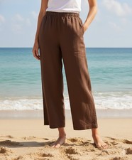 NWT Eileen Fisher Organic Linen Straight Ankle in Cocoa Brown Pull-on Pants L