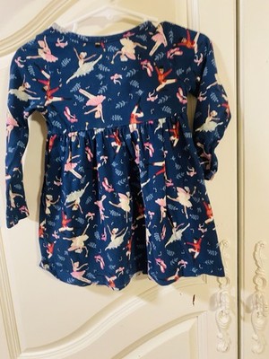 Wonder Nation Girls 18M Navy Ballet Print Fit & Flare Dress Long Sleeve Cotton