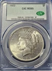 1922-P Peace Silver Dollar $1 CAC MS65 CACG GEM BU