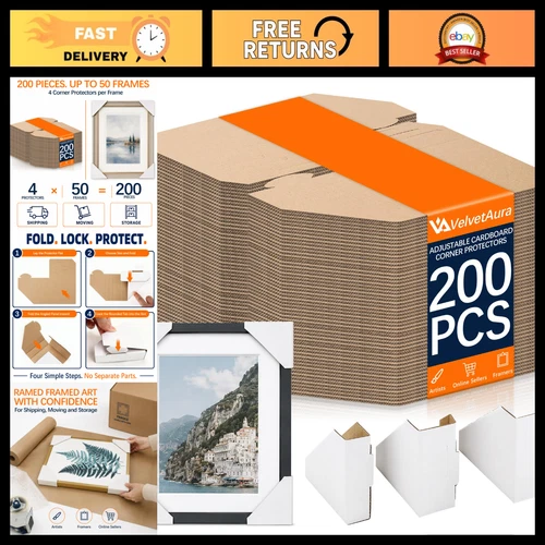 200 Pack Adjustable Cardboard Corner Protectors for Frames & Shipping - Edge Gua - product listing photo