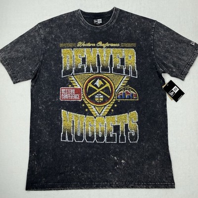 New Era Denver Nuggets T-Shirt Men's Large Black Enzyme Washed S/S Crew New
