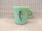 Rare Old Fire-King Jadite KEWPEE HOTELS AKRON OHIO Advertising Coffee Mug