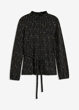 Crepe Bluse Gr. 40/42 Schwarz Gold Damenshirt Langarmshirt Neu