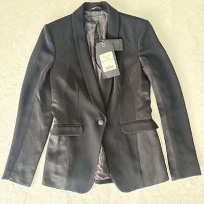 NEW! Rag & Bone Jefferson Black Blazer Womens 0 Silk Blend