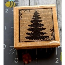 Hampton Art Pine Evergreen Tree Silhouette Framed 2009 Rubber Stamp Wood F45