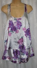 NEW X SMALL VICTORIA'S SECRET SILKY SATIN SILVER FLORAL PAJAMA SET 
