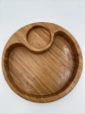 Bamboo Chip and Dip Serving Tray 12 Inch Round Wooden Appetizer Snack Platter