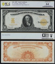 SC 1907 $10 Fr.1172 Early Issue Gold Certificate PCGS 64 Ch. CU &ndash; Blazing Color
