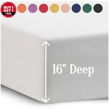 16" Deep Fitted Sheet Elastic Corners Mattress Bed Sheets Twin Full Queen King