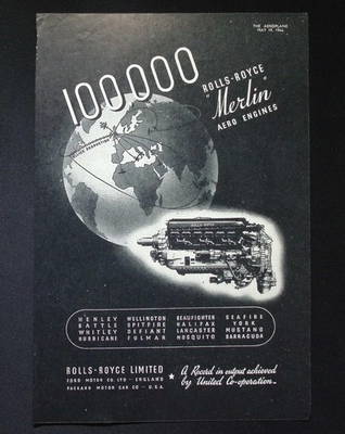 #ad Original WWII Vintage Advert – Rolls Royce Merlin Aero Engines – 100000th Built GBP 14.99