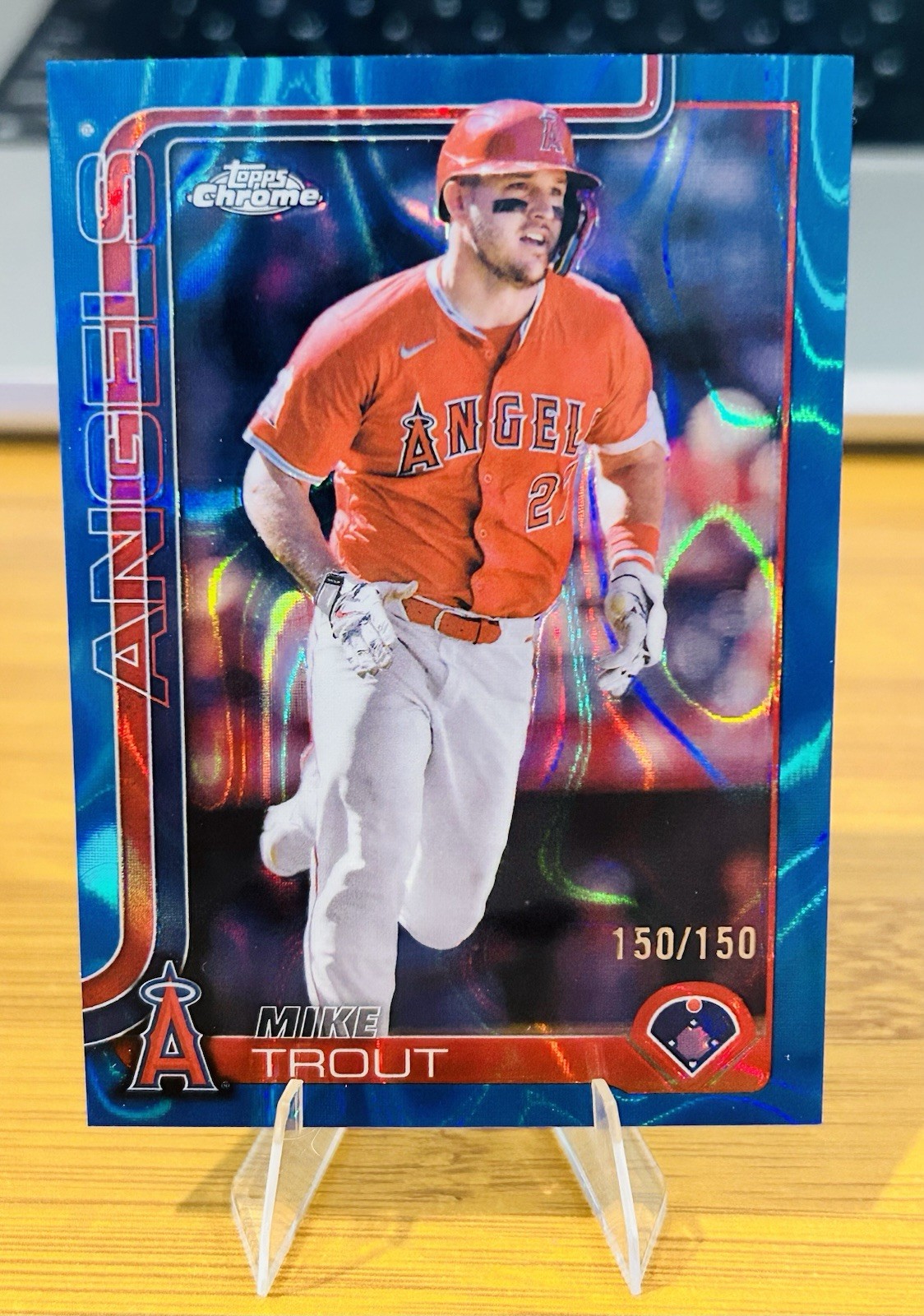 🔥 2025 Topps Chrome #100 Mike Trout Blue RayWave Refractor 150/150 Angels 🔥