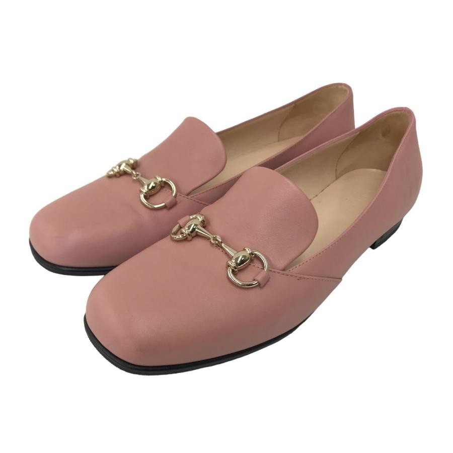GUCCI Horsebit Leather Loafers Dress Shoes Size:37.5/JP:24.5 Pink 141155K Authen
