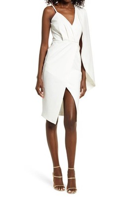 Lavish Alice One Shoulder Cape Midi Slit Dress White Sz 2 White