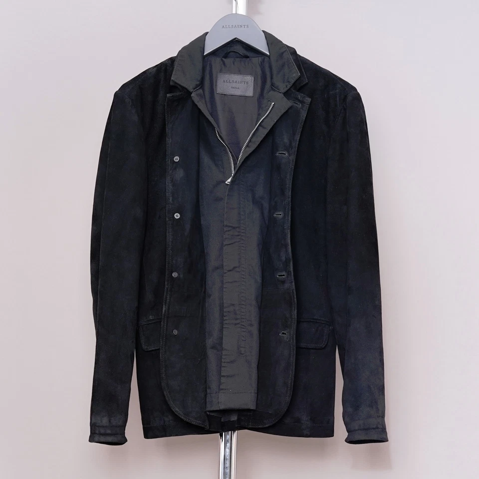ALL SAINTS Suede Leather Blazer Jacket SMALL Mens Black Grail NOLAN like survey - Image 2 of 4