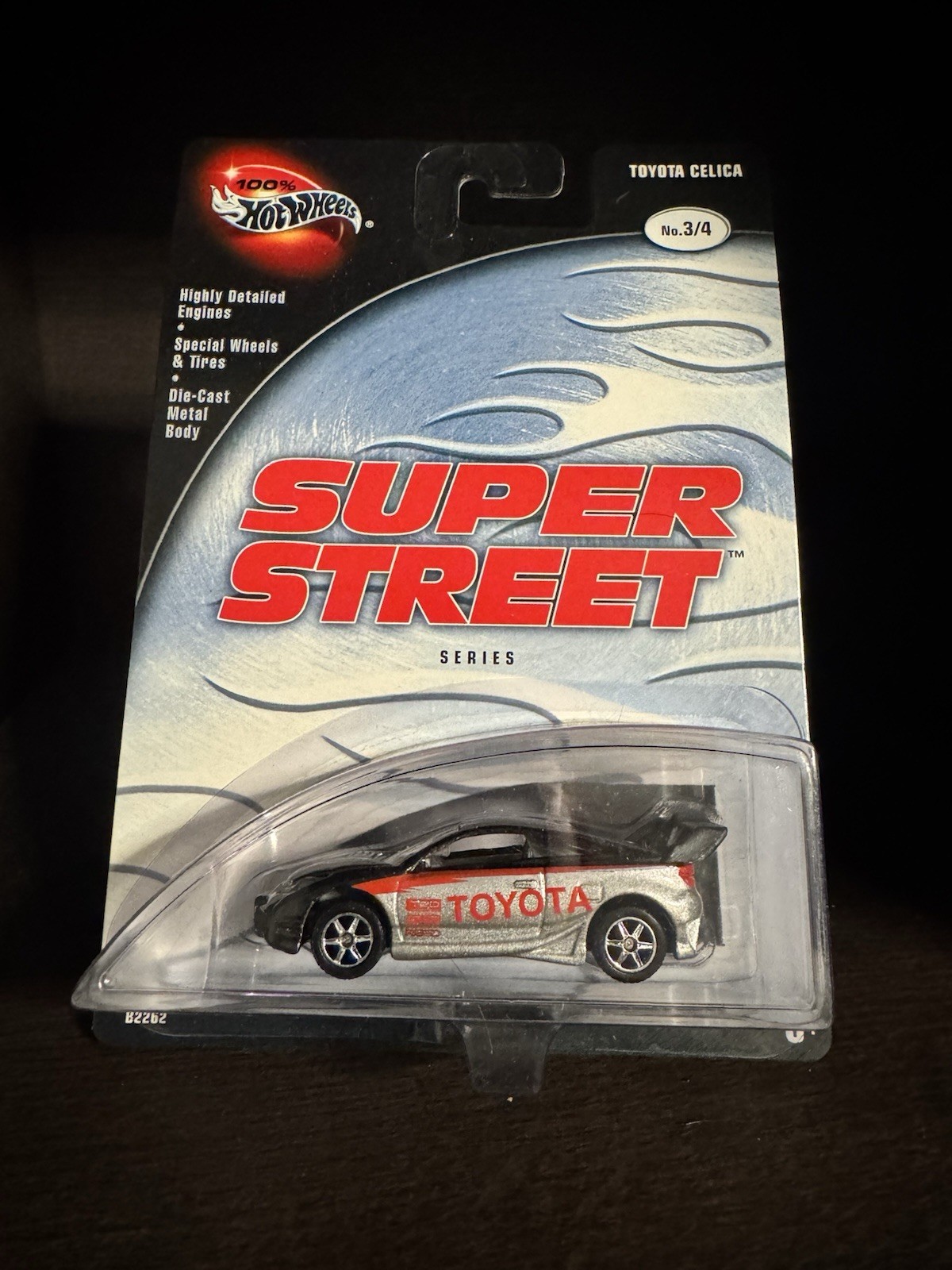 2002 Hot Wheels 100% Super Street Toyota Celica Silver and Black Car 3/4