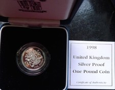 1998 One Pound £1 Silver PROOF with Case and COA Round Pound