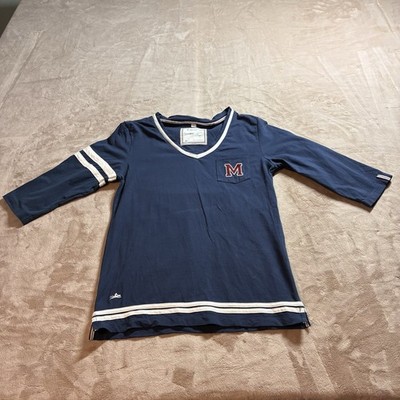 Equi-Theme Equit'M Varsity Equestrian V-Neck Top Navy Women s Size L Horse Girl