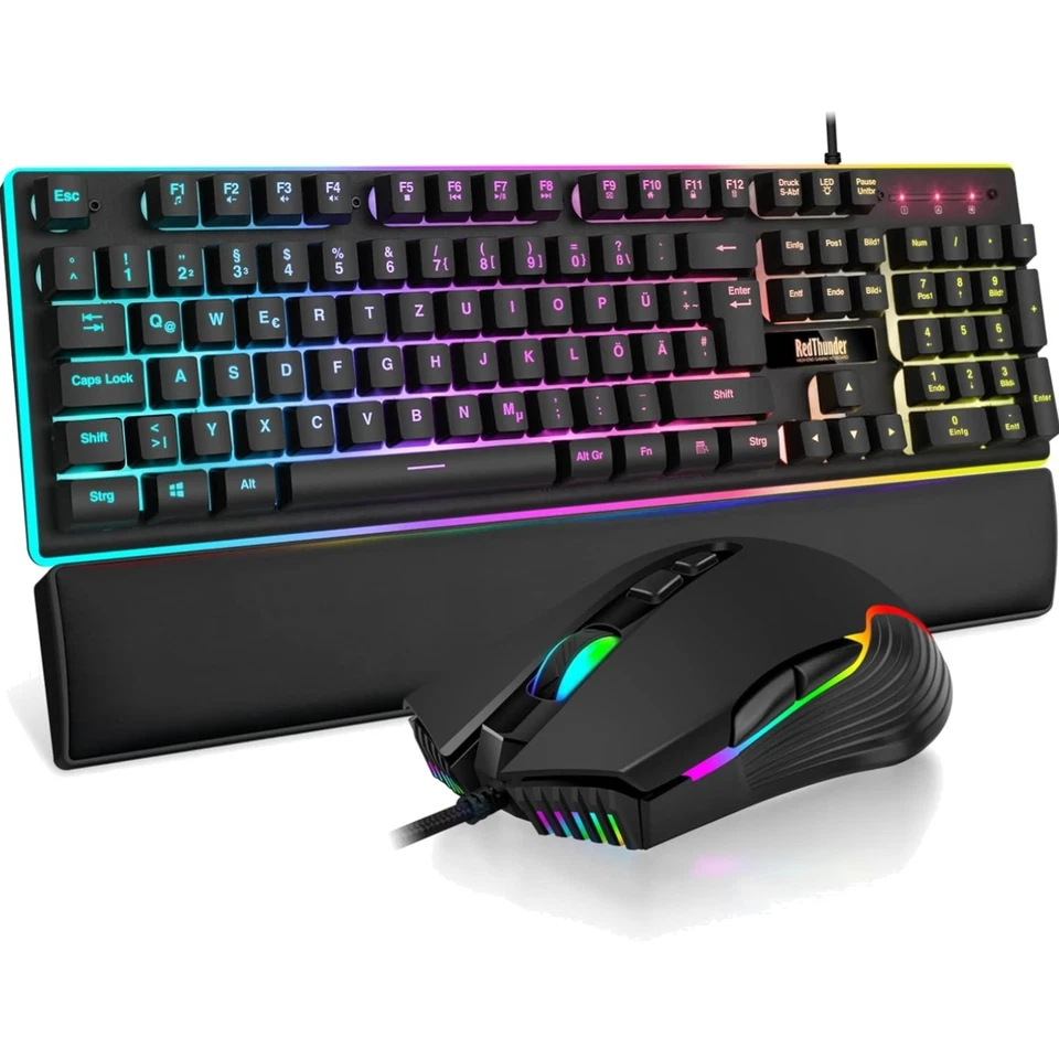 Gaming Tastatur Maus Set RGB DE-Layout Kabel Gaming Zubehör PC Gamer schwarz