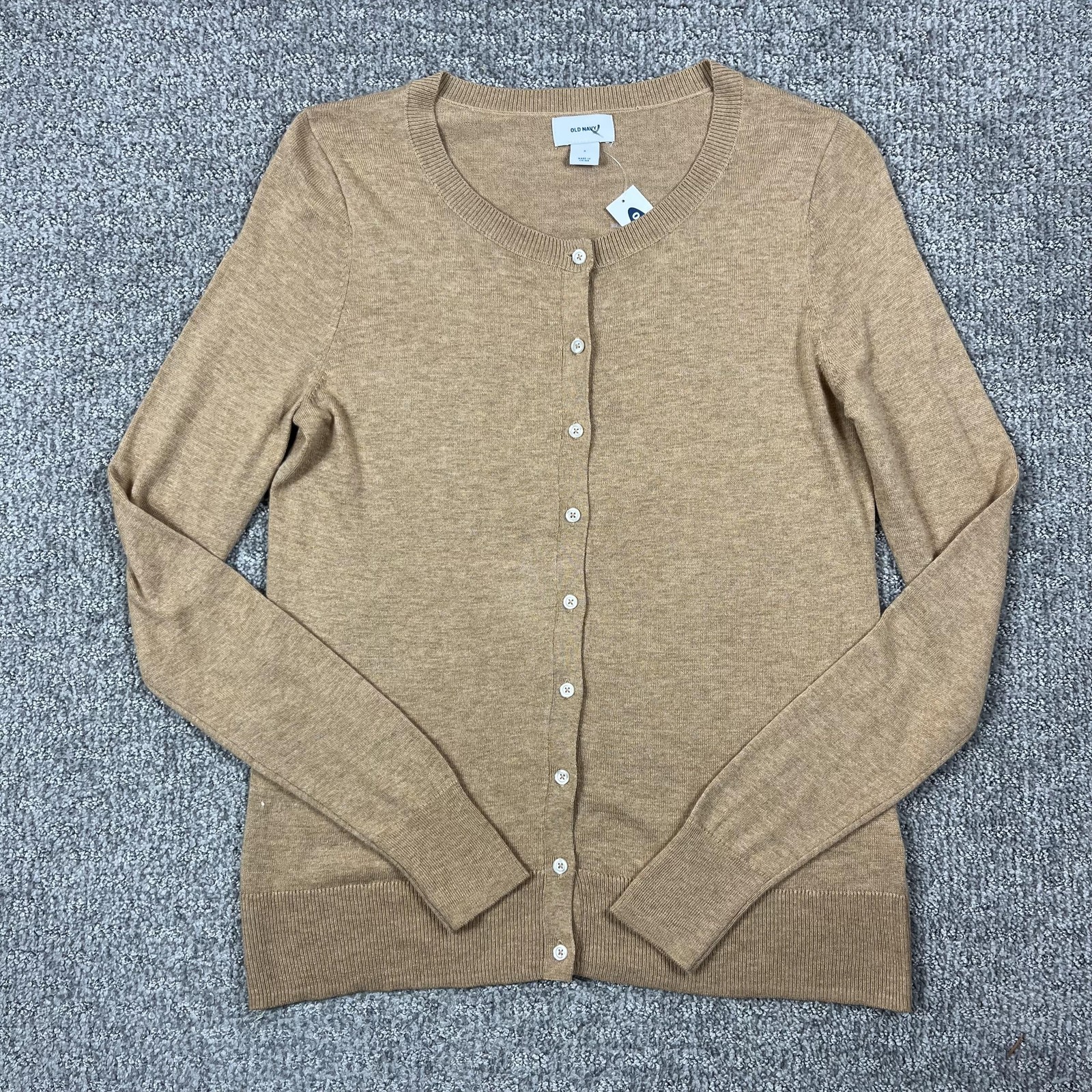 Old Navy Sweater Womens Small Tan Button Front Cardigan Lightweight Long Sleeve