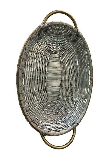 VTG Oval Aluminum & Brass Serving Basket With Glass Brazilian Baking Dish SET - Picture 3 of 11