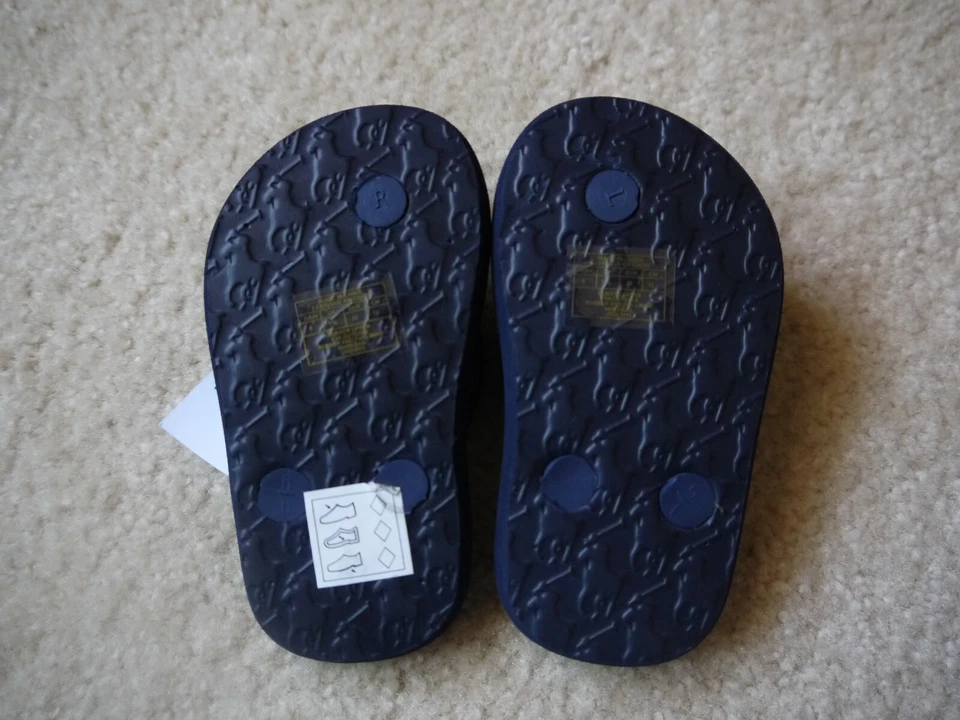 NWT Ralph Lauren Boys Navy/Green Pony Flip Flop Sz. 7 - Image 2 of 4