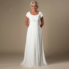 White/Ivory Lace Chiffon Wedding Dress Elegant Zipper Short Sleeve Bridal Gown