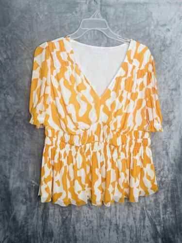🆕Ava & Viv Women’s Short Sleeve Blouse Size 1X Orange/White