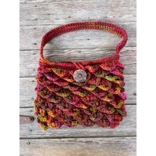 Vintage Variegated Colorful Crochet Purse Carved Soapstone Button Boho Hippy