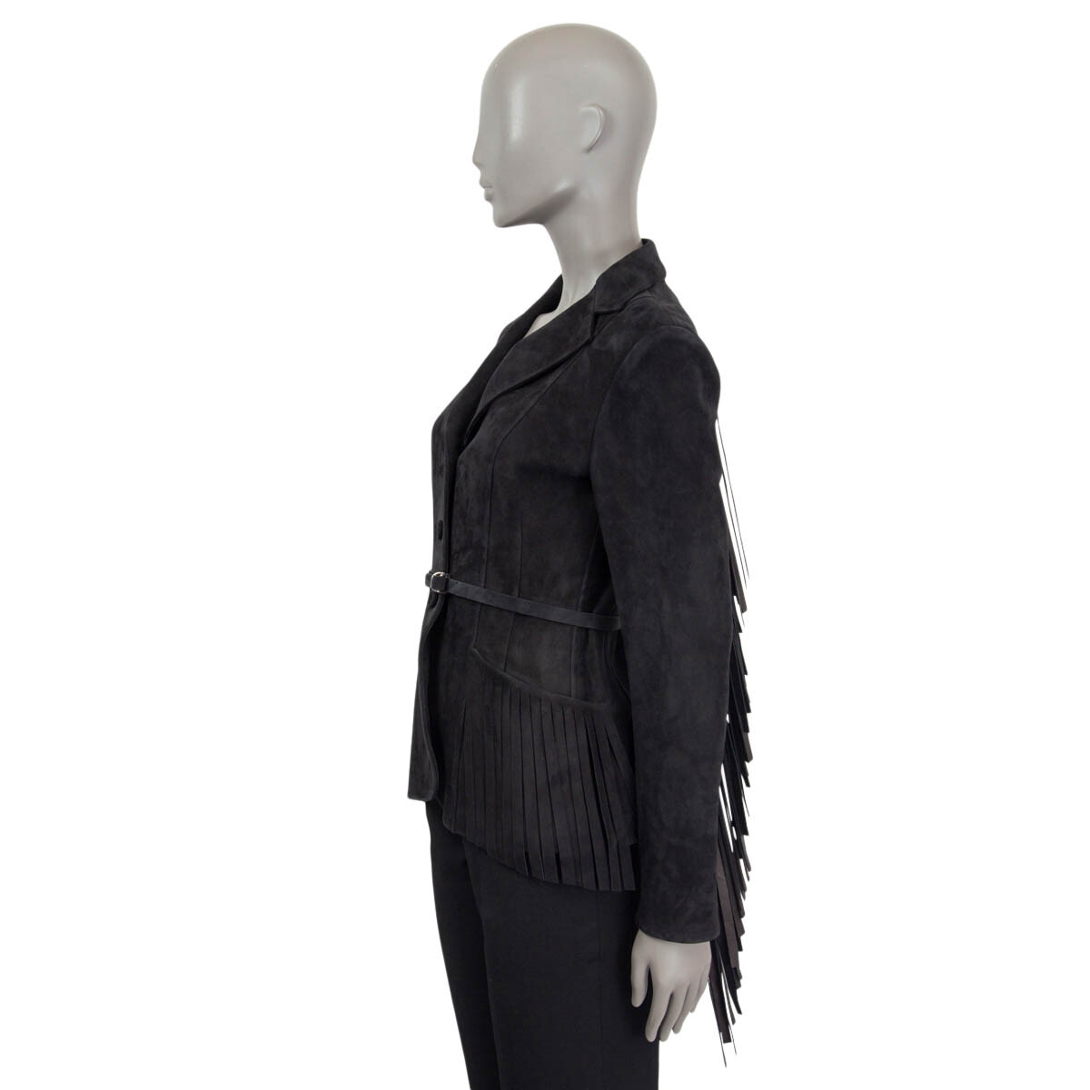 66281 auth CHRISTIAN DIOR black suede 2018 FRINGED BELTED Jacket 38 S image 2