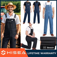 HISEA Men's Bib Overalls Regular Fit Denim Dungarees Flex Workwear Jeans Pockets