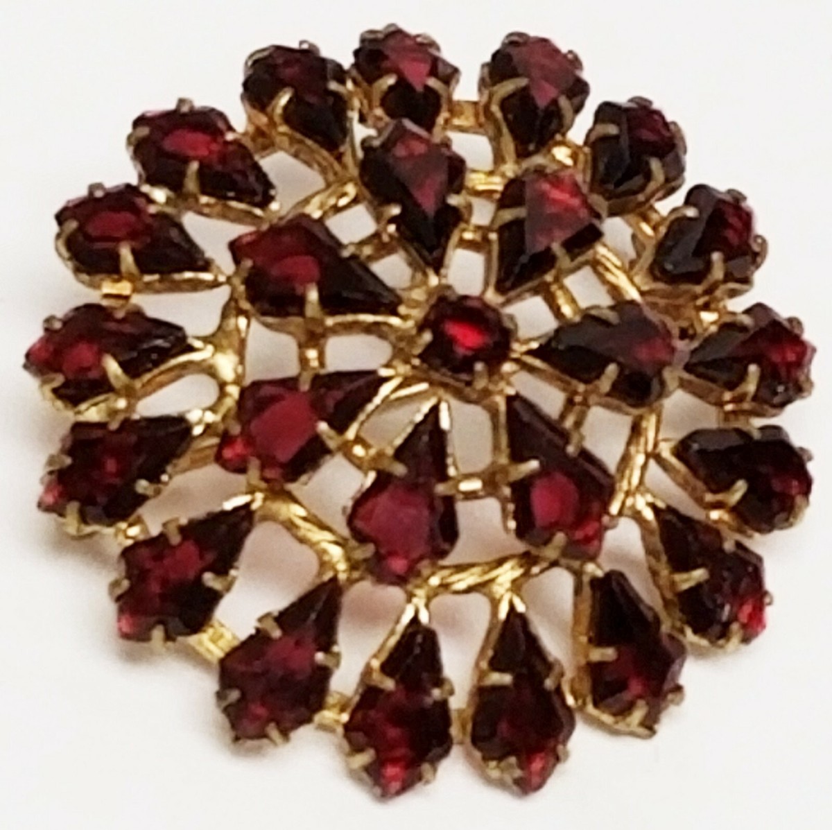 Gorgeous Vintage Almandine Garnet Layered Domed Gold Plated Pin
